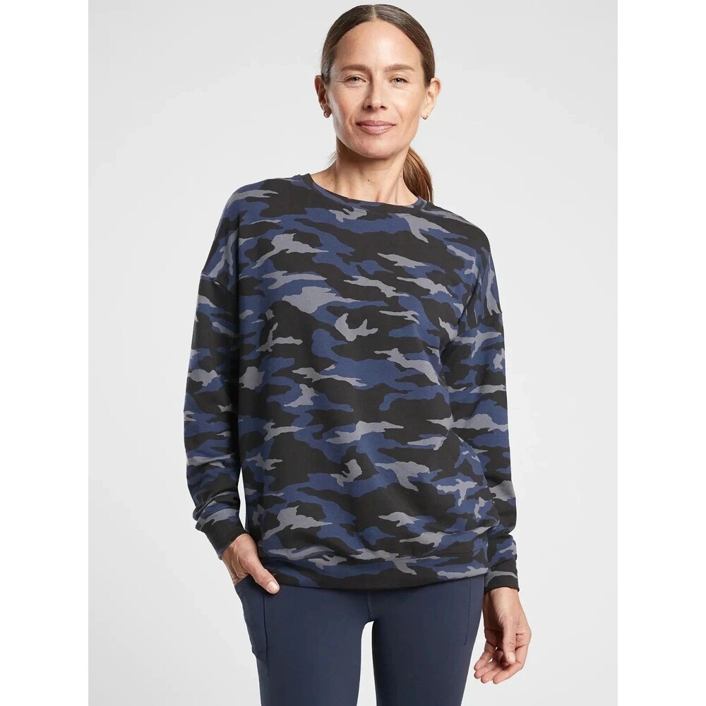 Athleta Studio To Street Printed Sweatshirt Sz Medium Camo Blue Pullover Soft